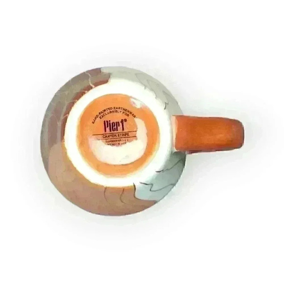 Pier 1 Imports Canyon Stripe 16oz Coffee Mug Tea Cup Hand Painted Orange & White - Picture 6 of 7